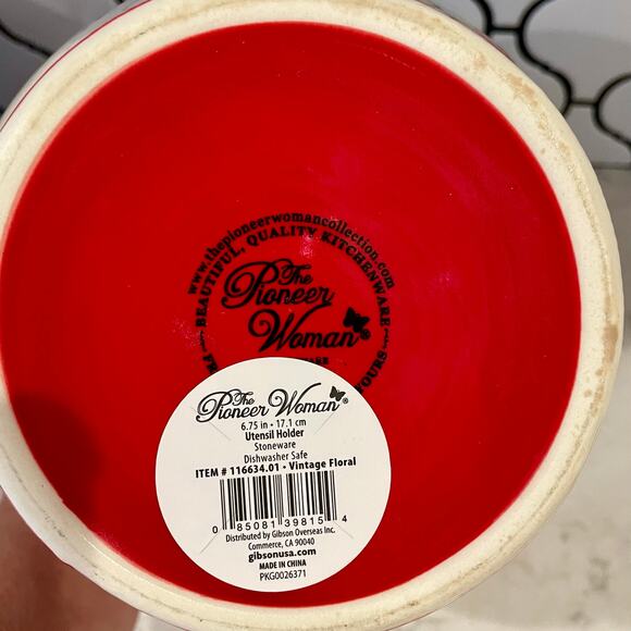 The Pioneer Women vintage Floral large utensil holder stoneware cottage - Picture 6 of 10